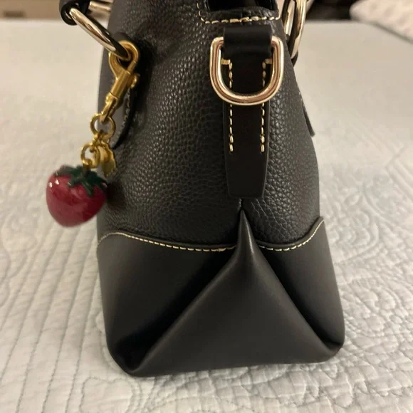 Dooney & Bourke Florentine & Pebbled Leather Satchel 30 Black Satchel w/ 🍓 Charm - Picture 4 of 16